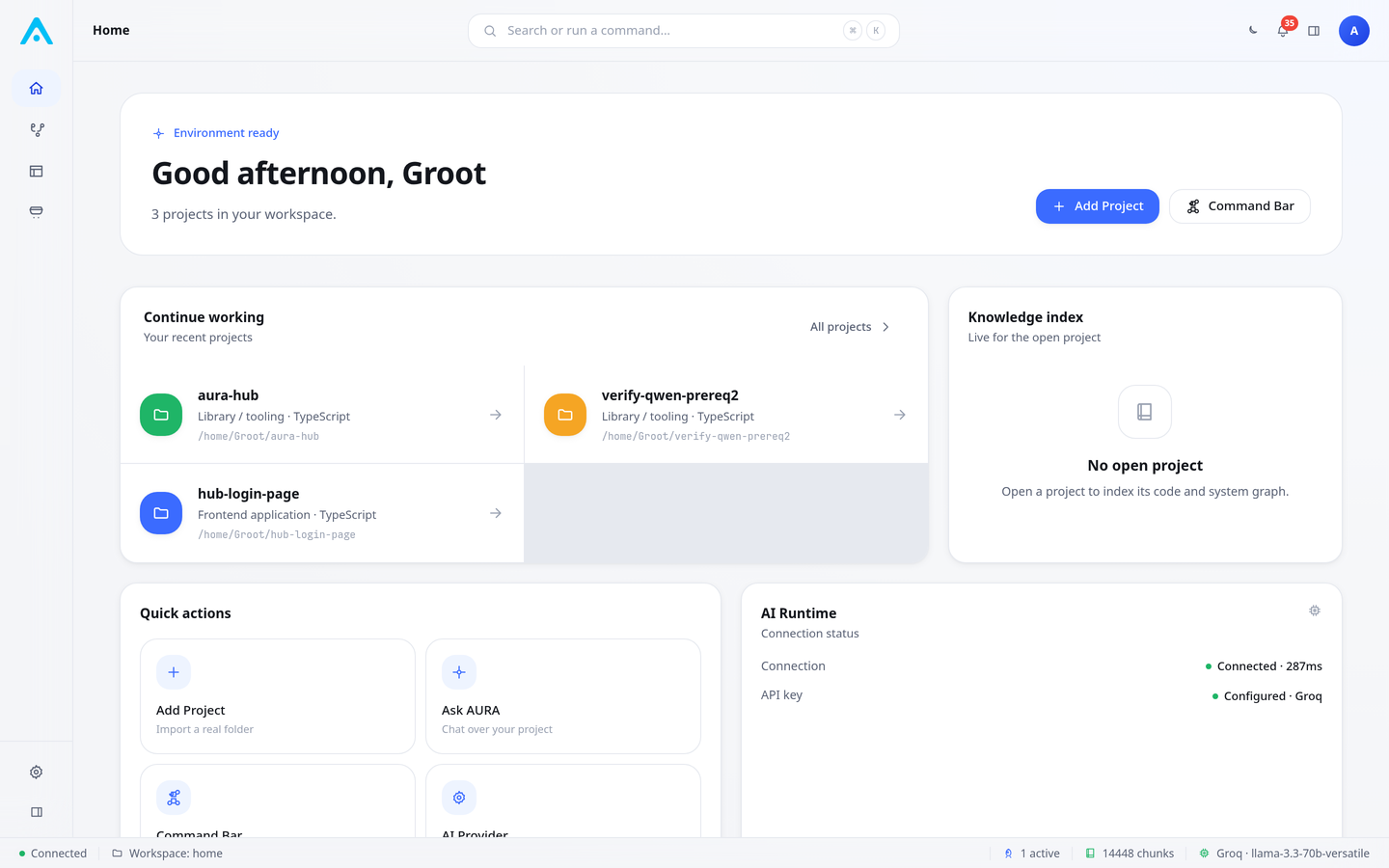 AURA Hub product interface